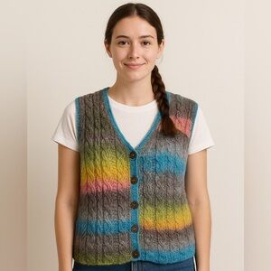 Hand knit sweater vest Gray Multi Color
